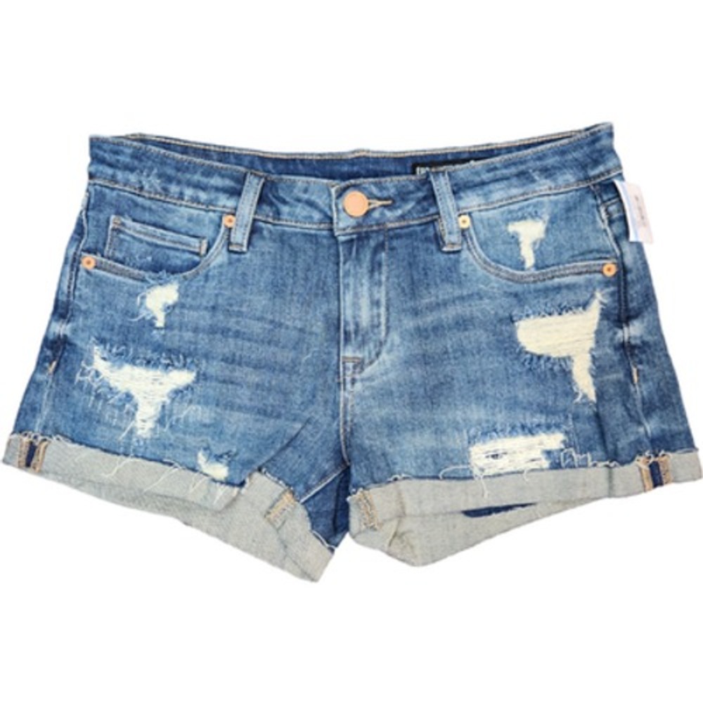 Blank NYC Fulton Roll-Up Shorts Womens‎ Blue Denim Destroyed Roll Up 25 NWOT
